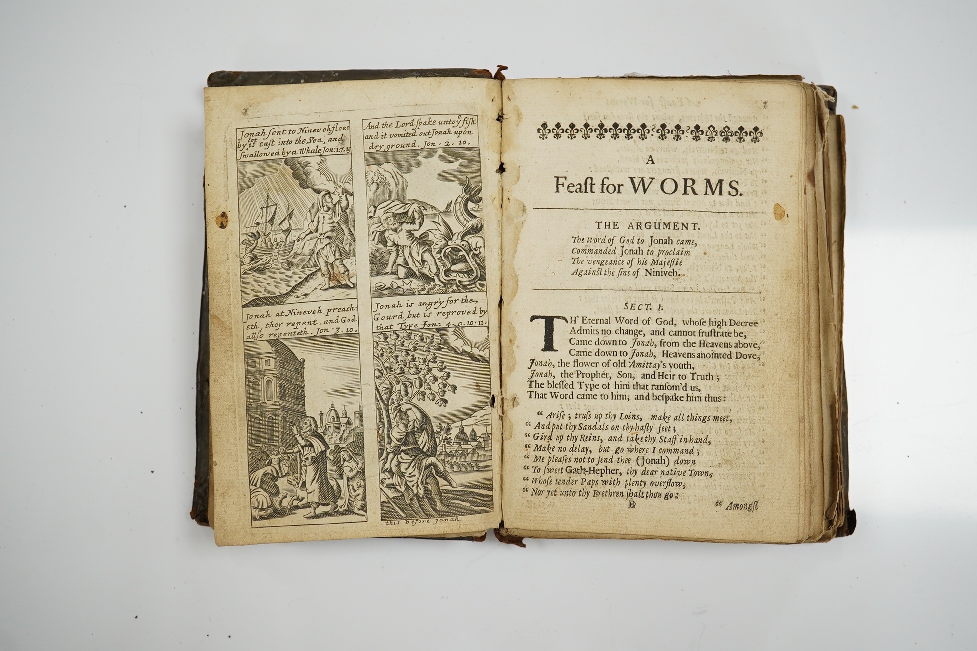 Quarles, Francis - Divine Poems ... together with Sions Sonnets, Elegies ... now illustrated with sculptures ... not in the former editions. 6 plates (?only); contemp. panelled and decorated calf, sm.8vo. printed for Tho